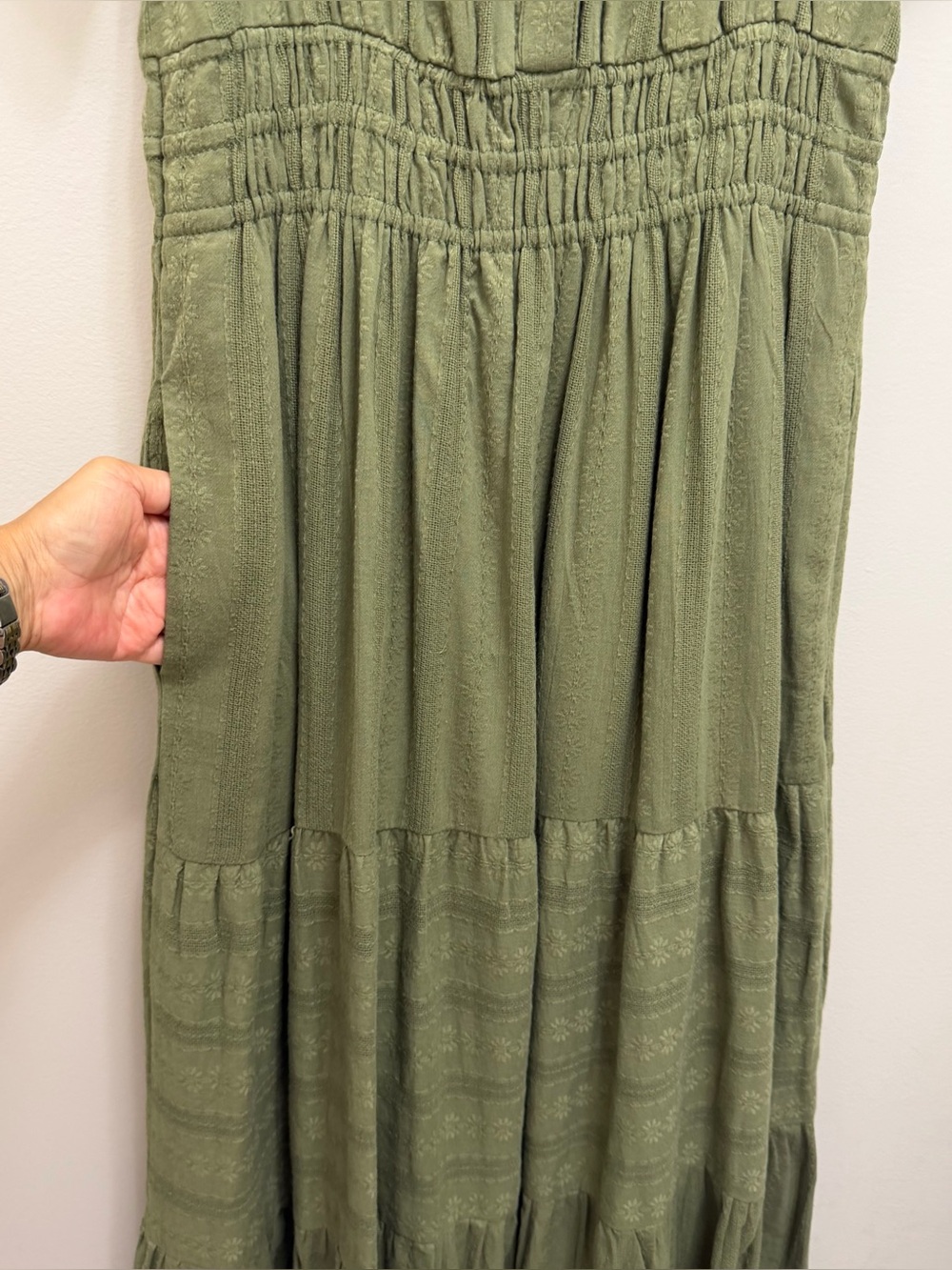 Anthropologie NWT Somerset Tiered Maxi Dress Pockets in Moss Green Size XS NEW - Picture 8 of 13